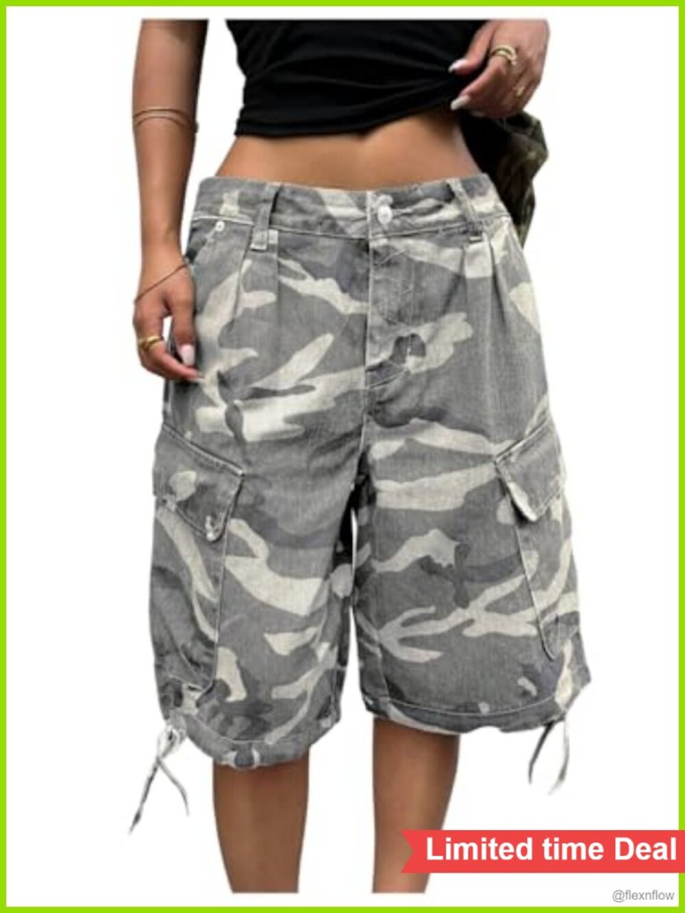WDIRARA Camo Denim Cargo Shorts Baggy Bermuda Streetwear Wide Leg Flap Pockets